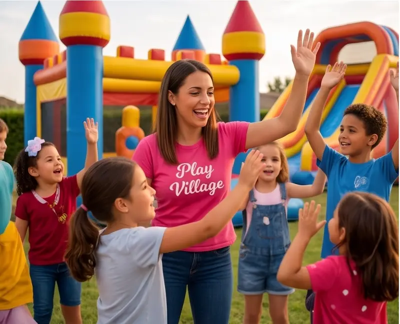 Animatrice con i bambini durante una festa di compleanno